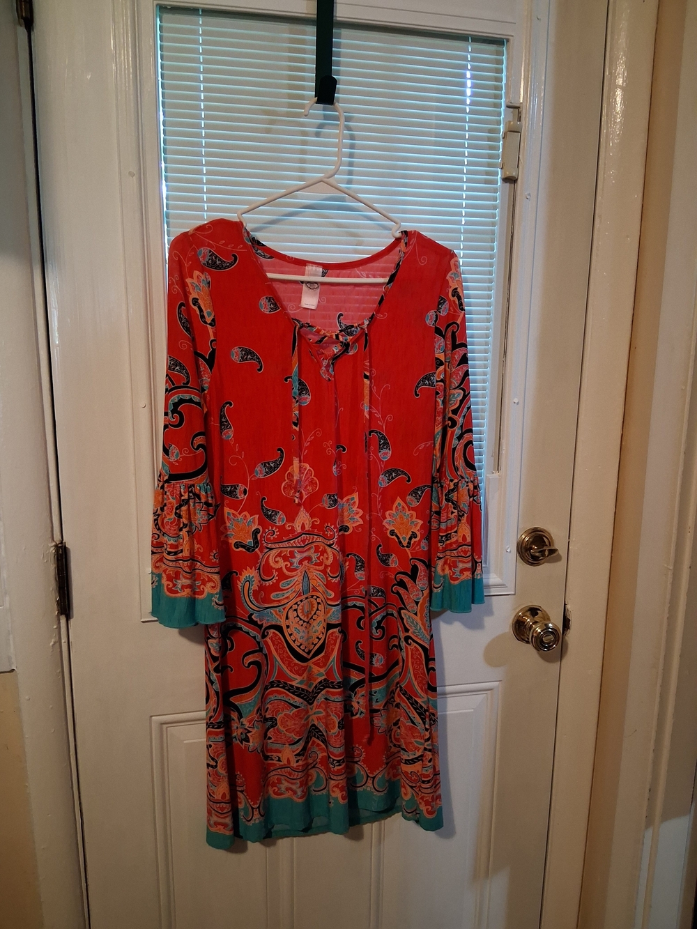 PINK Coconut  Coral Paisley Tie-Front Top with Teal Accents